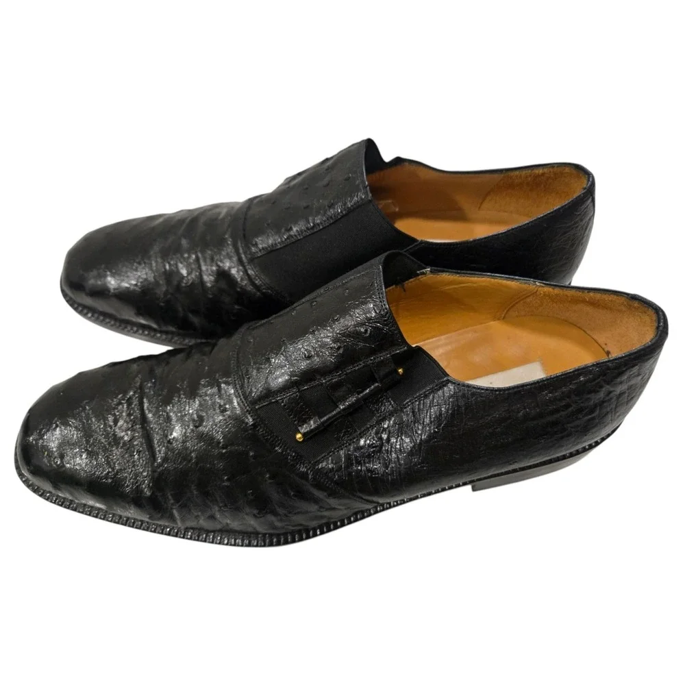 Mezlan Men's  Black Ostrich   Leather  Loafers Shoes Size 12